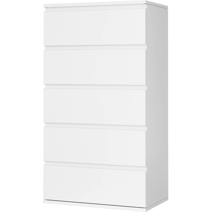 Білий комод з 5 шухлядами, вузький комод для спальні, коридору, вітальні, 55x33x100 см