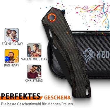 Складаний ніж NedFoss MAMBA, одноручний ніж зі сталі 9CM D2 з рукояткою Micarta, кишеньковий ніж з лайнерним замком та шарикопідши