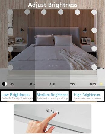 Голлівудське дзеркало для макіяжу з 15 лампочками з регулюванням яскравості велике дзеркало для макіяжу 58X46 см з освітленням інтелектуальний сенсорний екран з регулюванням яскравості театральне дзеркало настільне дзеркало біле 46L x 58B см