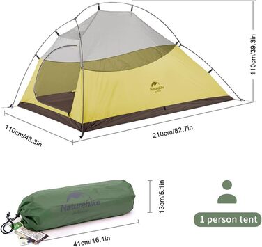 Намет Naturehike Cloud up 1, надлегкий намет, одномісний намет, намет на 1 особу на 4 сезони, кемпінговий намет 20D, лісово-зелений, покращений