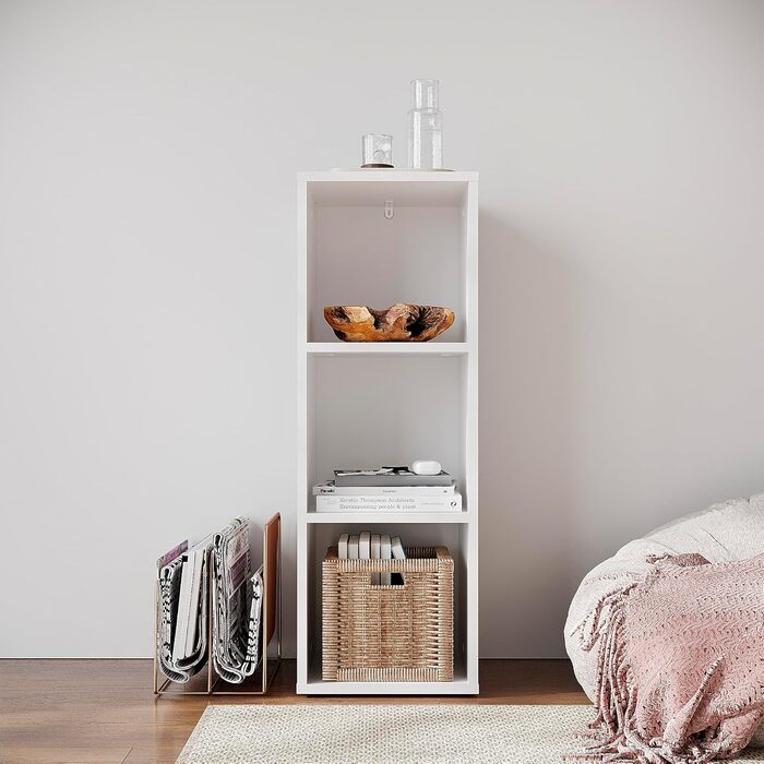 Мала біла книжкова полиця кубічна полиця з 3 відділеннями, кубічна полиця для вітальні, дитячої кімнати, спальні Окремостояча полиця Nubo 31,4 x 90,4 x 29 см Біла Nubo3