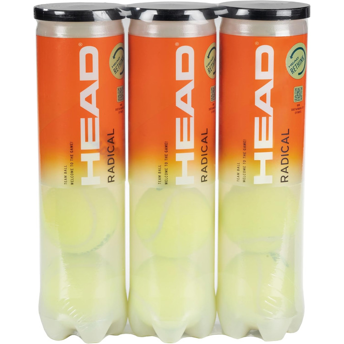 Тенісні м’ячі HEAD Radical – Amazon Exclusive, 12 шт. (3×4), жовті, універсальні для всіх покриттів