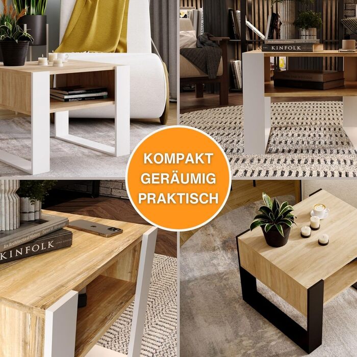 Журнальний столик для вітальні з високоякісної деревини, міцний та сучасний журнальний столик з додатковим місцем для зберігання, ретро-чорний колір, прямокутний, 53,6 Г x 65 Ш x 45 В см.