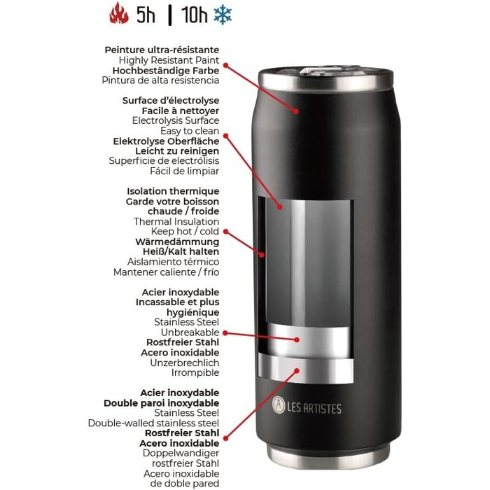 Ізольована пляшка для пиття Les Artistes Paris Pull can&39IT з нержавіючої сталі та поліпропілену кольору Eden, 280 мл, розміри 7,2 см x 7,2 см x 14 см, A-6828 280 мл Різнокольоровий