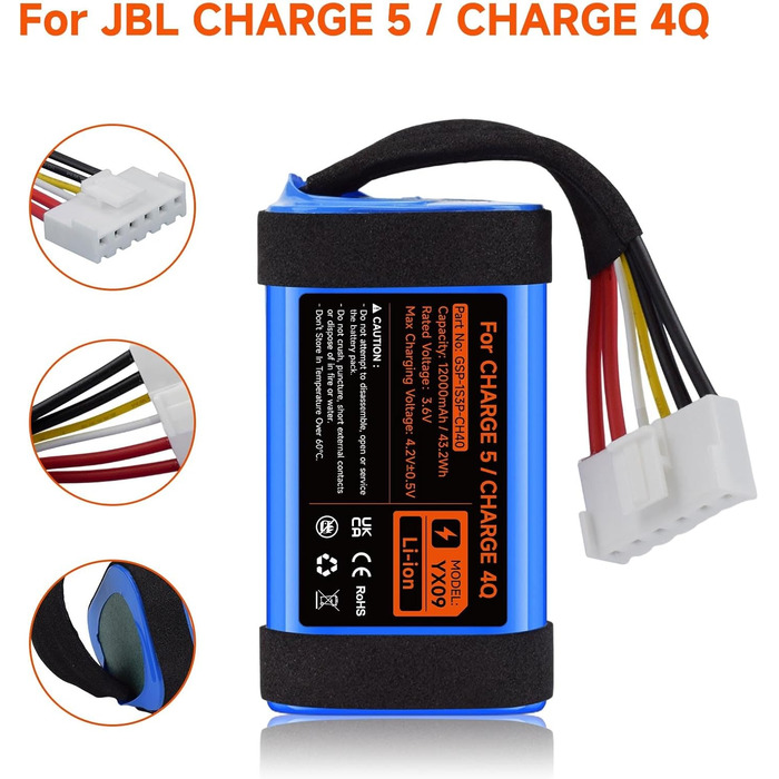 Замінний акумулятор 3,6 В/12000 мАг для JBL Charge 5, для бездротової Bluetooth-колонки JBL Charge 5, артикул GSP-1S3P-CH40 GSP-1S3P-CH4A Акумулятор GSP-1S3P-CH4D (не сумісний з JBL Charge 4)