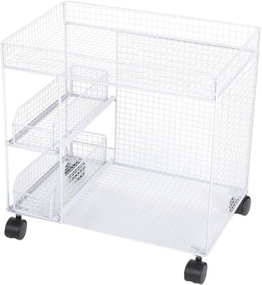 Розсувний органайзер для кошиків, мобільні полиці для зберігання, полиці для комори з поворотними на 360 градусів колесами, що блокуються, ідеально підходить для зберігання тарілок, мисок та посуду (білий)