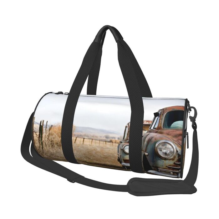 Спортивна сумка-мішок для подорожей з принтом Антик Авто, чорна, універсальний розмір, дорожня сумка