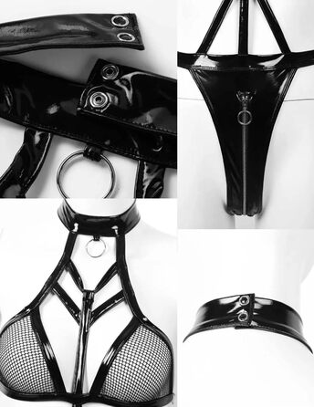 Сексуальний боді, з лакованої шкіри та сітки, чорний, розмір M