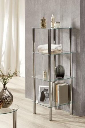 Меблева полиця HAKU Хром, Метал, Безпечне скло - Розміри Ш 39 x В 107 x Г 39 см, Стиль Сучасний Ш 39 x В 107 x Г 39 см Хром