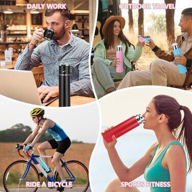 Термос 550 мл, ізольована пляшка для води з нержавіючої сталі, герметичний термос з чашкою та ручкою, без BPA, пляшка для води з подвійними стінками, зберігає напої гарячими та холодними протягом 12 годин, для використання в дорозі, на роботі та у спорті,