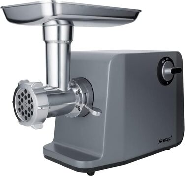 Електрична м'ясорубка Steba MG 3000Pro, 1200 Вт, 3 перфораційні решітки (3, 5, 8 мм), великий вихідний отвір 6,6 см, ніж із високоякісної нержавіючої сталі, колір нержавіюча сталь/сірий