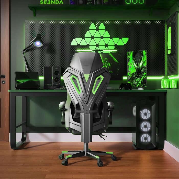 Ергономічне ігрове крісло Seenda GCP-25 з масажем офісне крісло з високою спинкою, кутом нахилу 135, з підставкою для ніг, з повітропроникною сітчастою тканиною та вантажопідйомністю 150 кг, безшумними колесами для використання на столі