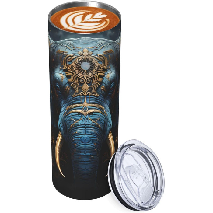 Кухоль з прямою трубочкою, дизайн моторошний слон, принт, дорожній кухоль, підходить для кемпінгу, офісу та дому, 590 мл