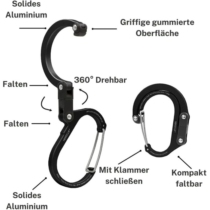 Карабін Gear AID HEROCLIP для спорядження та гачка (середній) для кемпінгу, походів та організації гаража, розмір M, чорний