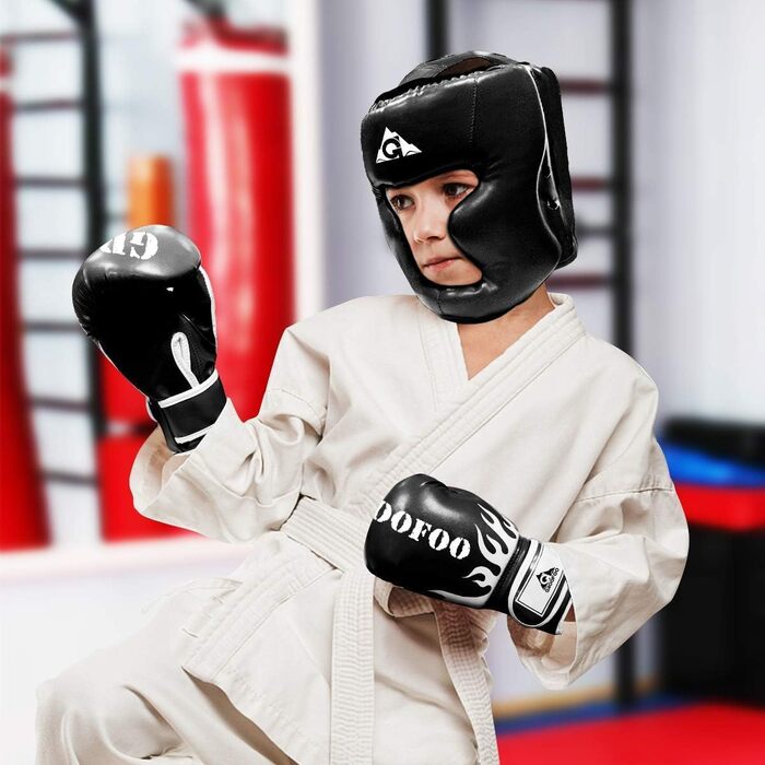 Боксерський головний убір для дітей та дорослих, зі штучної шкіри, шолом для тренувань MMA, кікбоксингу, MMA, муай-тай, спарингу, бойових мистецтв, карате, тхеквондо, розмір S, чорний