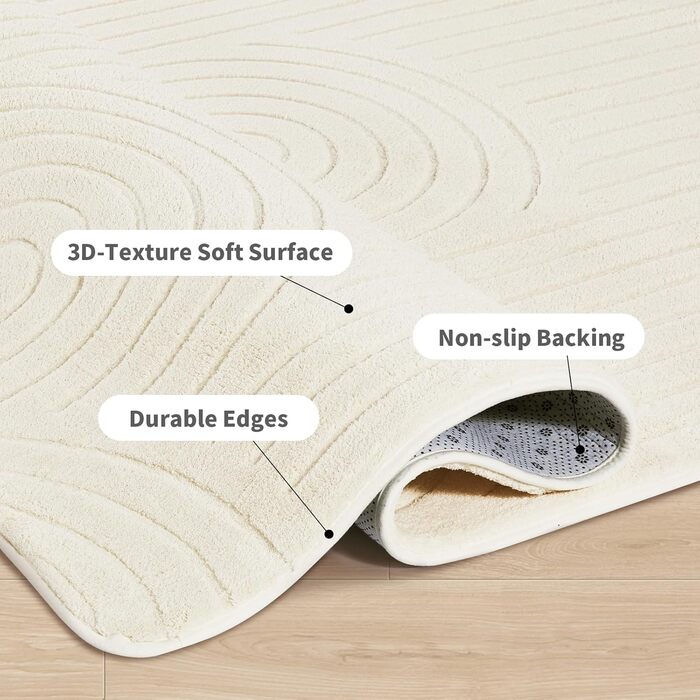 Килим для вітальні, килим з коротким ворсом для вітальні, спальні, дитячої кімнати з ефектом високого та низького ворсу, 3D-ефект, висока щільність ворсу та приємна м&39якість, сучасний арочний дизайн, 80x150 см, бежевий, прямокутний 80 x 150 см