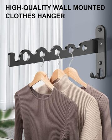 Настінна вішалка Складана, вішалка для одягу Вішалка гачок Алюмінієва для пральні Ванна кімната Ванна кімната Балкон (Чорна, 1) Чо