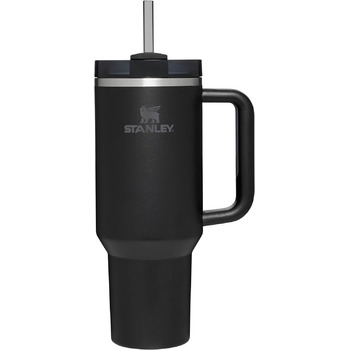 Пляшка для води Stanley Quencher H2.0 FlowState з соломинкою 1,2 л - термокружка охолоджує 11 годин - 48 годин Ice-Cold - Можна мити в посудомийній машині - термос Пляшка BPA Free - Кавова кружка на винос - чорний чорний тональ