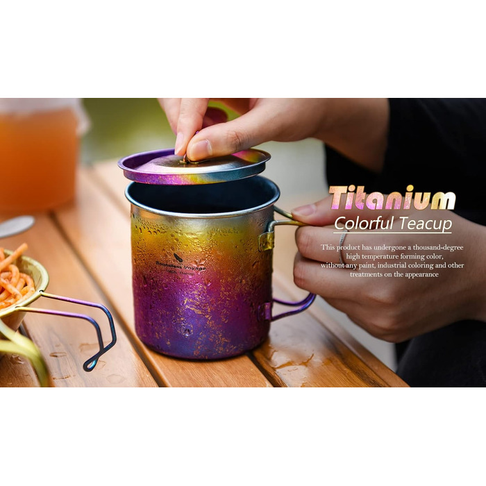 Мл титанова кружка з кришкою кемпінгова чашка для чаю та кави, відкритий, подорожі, металевий посуд зі складною ручкою, одношарова чашка з льодяною квіткою, портативний пішохідний пікнік-рюкзак, ультралегкий посуд Ti3055D колір, 450
