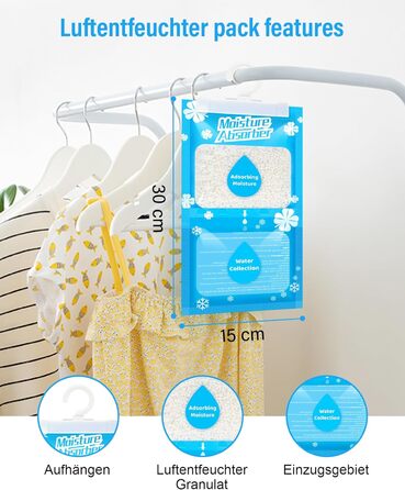 Х 230 г підвісний осушувач повітря, пакети для шафи, одноразові гранули для сушіння, підходить для поглинання вологи для дому, пральні, запахи, без запаху, 20 упаковок по 230 г, 20 шт., 20