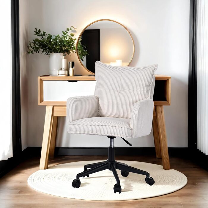 Офісний стілець Duhome, стілець для роботи з вельвету, поворотний на 360 стілець, стілець для туалетного столика, комп&39ютерний стілець з регульованою висотою, білий
