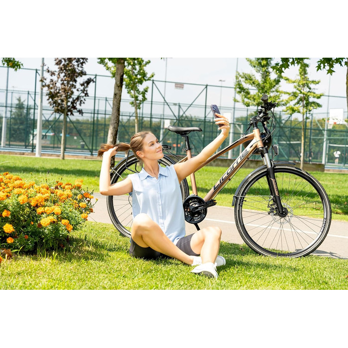 Велосипед Licorne Bike преміум-класу для трекінгу, алюмінієва рама 28 дюймів з дисковими гальмами, підходить для хлопчиків, дівчаток, жінок та чоловіків - 21 швидкість - Гірський велосипед - Кросовий велосипед, темно-золотистий.