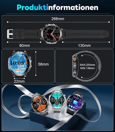 Розумний годинник LIGE Military для чоловіків - 1000 мАг/1,85 дюйма HD великий сенсорний екран/світлодіодна підсвітка, фітнес-годинник з більш ніж 110 спортивними режимами, відстеження серцевого ритму/сну, 2 браслети, водонепроникність IP68, спортивний го