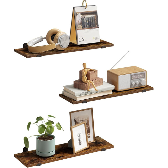 Настінні полиці EUGAD, комплект із 3 предметів, плаваюча полиця 60 см, настінні полиці, підвісна полиця з дерев&39яним виглядом у вінтажному стилі, настінна полиця для вітальні, кухні, кабінету, ванної кімнати, настінна дошка з вантажопідйомністю 15 кг/по