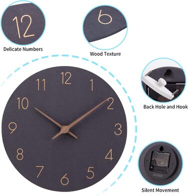 Дерев'яний настінний годинник ACCSHINE MDF без біжучої стрілки безшумний сучасний 30-сантиметровий кварцовий настінний годинник на