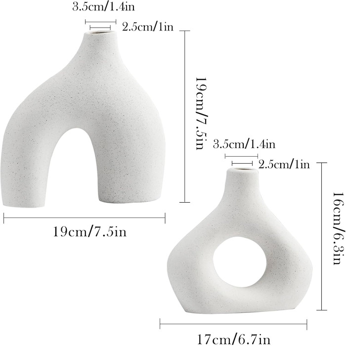 Круглі матові вази для пончиків набір з 2, ваза біла, керамічна ваза для трави пампаси, квіткова ваза для бохо-скандинавського мінімалізму сучасна, декоративна ваза для вітальні, весілля, вечірки, офісу та спальні середнього білого кольору