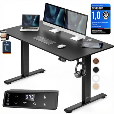 Електричний стіл Casaria з регульованою висотою 140 x 70 см з бездротовим зарядним пристроєм та портом USB-C/A, РК-дисплеєм, функцією пам&39яті, вантажопідйомністю 80 кг, ергономічним, чорним, 140 x 70 см