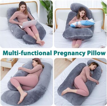 Подушка для вагітних AS AWESLING, U-подібна подушка для всього тіла, подушка для годування, подушка для підтримки та вагітності для вагітних зі знімним чохлом, темно-сіра
