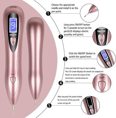 Видалення родимок - Професійна ручка для краси VOONEEN Mole Removal, з 9 рівнями міцності для обличчя і тіла, видалення бородавок, невусів, родимок, з золотим USB-акумулятором