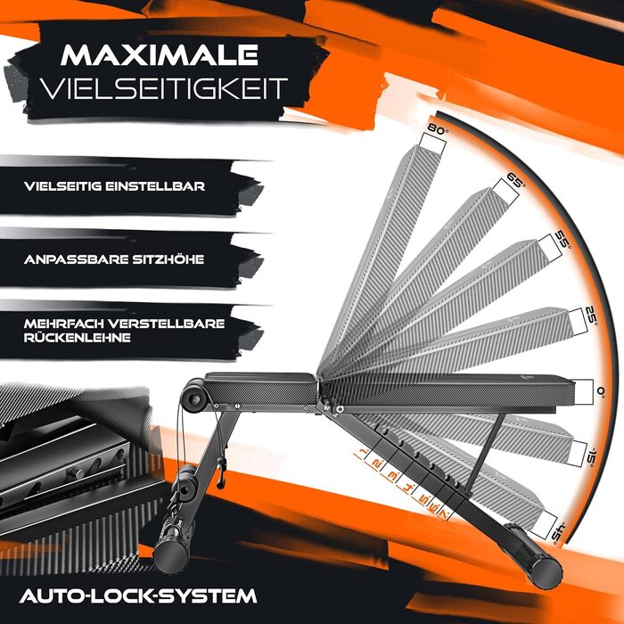 Складана силова лава KESSER, багатофункціональна тренувальна лава зі спинкою, вантажопідйомність 500 кг Регульована лава, фітнес-обладнання для жиму лежачи Тренування всього тіла, похила лава для фітнесу та тренувань, чорний/антрацит