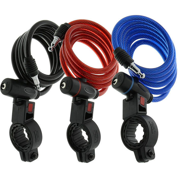 Велосипедний замок Burg-Wchter зі ключем, спіральний замок з тримачем, захист від крадіжки, трос-замок, сталевий трос, 100 см завдовжки, Ø 8 мм, асортимент кольорів (колір обирається випадково)