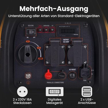 Інверторний генератор maXpeedingrods потужністю 2300 Вт, надзвичайно тихий портативний для кемпінгу на свіжому повітрі, автофургона, легкий 4-тактний аварійний генератор, бензиновий для подорожей, гаража, каравану з USB та розетками 230 В, помаранчевий 23