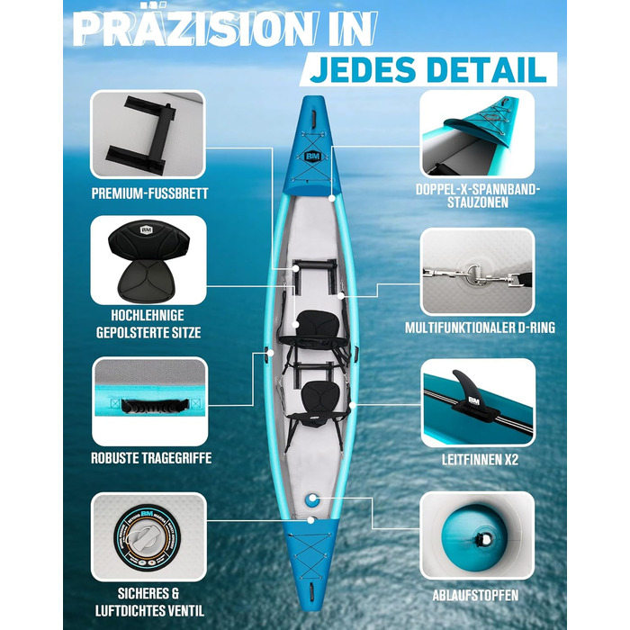 Надувний каяк BEYOND MARINA для 1, 2, 3 осіб, комплект тандемного каяка з дропстібком для дорослих з веслами, сидіннями, насосом, ластами та сумкою для перенесення, міцний та універсальний, 380 см, 420 см, 460 см, 420x850 см