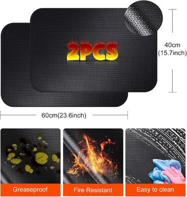 Вогнетривка накладка 2 шт. и, силіконовий вогнезахисний килимок зі скловолокна для стільниці, термостійкий килимок для аерофритюрниці кавоварки для мікрохвильової печі, протиковзкий водонепроникний 40 x 60 см, чорний