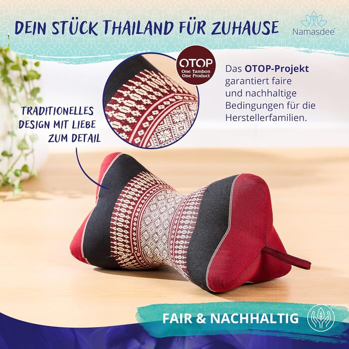 Подушка у формі кістки Ø 15x32 см зі 100 натуральним наповнювачем з капоку (червона/чорна)