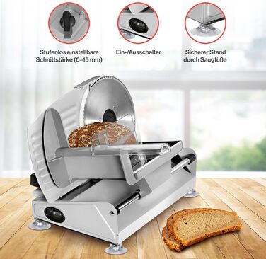 Нарізка їжі Bomann з ножем з нержавіючої сталі Ø 190 мм Електрична хліборізка з плавним регулюванням товщини різання (015 мм) Різальний верстат з металевим корпусом 150 Вт МА 451 ЦБ