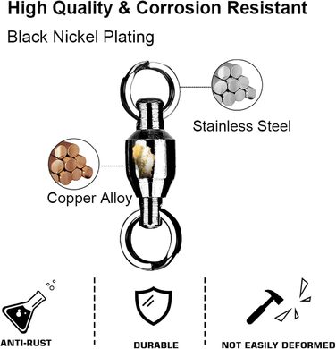 Вертлюги для риболовлі з підшипником 9Tong Високоміцні вертлюги для прісної води Сталева кулька Вертлюги з підшипниками з нержавіючої сталі Морська вода Чорний нікель