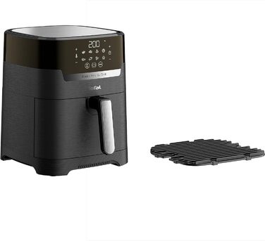 Аерофритюрниця Tefal EY5058 Easy Fry & Grill Технологія 2-в-1 (фритюрниця та гриль) Цифровий дисплей 4,2 літра на 6 порцій 8 програм приготування енергозберігаючі без масла Чорний, XL з дисплеєм без віконця Чорний