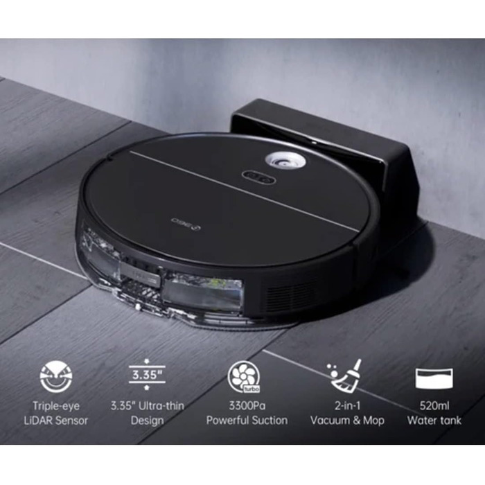 Робот-пилосос (сила всмоктування 3300 Па, час автономної роботи до 180 хв, контейнер для пилу 500 мл, бак для води 520 мл, датчики