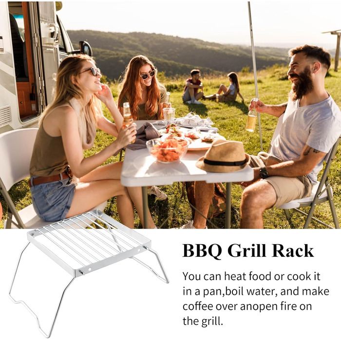 Решітка для гриля для кемпінгу, портативний гриль для багаття, решітка для гриля на відкритому повітрі, підставка для пальника, гриль для барбекю з нержавіючої сталі, складний гриль для багаття для походів, грилювання, піших прогулянок, пікніків, риболовл