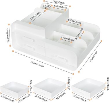 Органайзер для макіяжу, Коробка для зберігання косметики з висувними ящиками, Коробка-органайзер для косметичного столика Біла косметика Туалетний столик для ванної кімнати Коробка для макіяжу для лаку для нігтів Губна помада