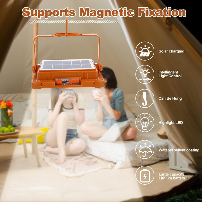 Портативний сонячний кемпінговий ліхтар Healifty зі світлодіодним магнітним робочим освітленням, вибухобезпечний компактний для риболовлі, кемпінгу та активного відпочинку на свіжому повітрі