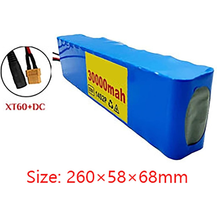 Велосипедні акумулятори 52V 30Ah, акумулятор 14S2P для електровелосипеда із зарядним пристроєм, вбудована система управління двигуном (BMS), для електровелосипедних двигунів потужністю 200W, 350W, 500W, 800W, 1000W, із зарядним пристроєм, 52V 30Ah XT60DC