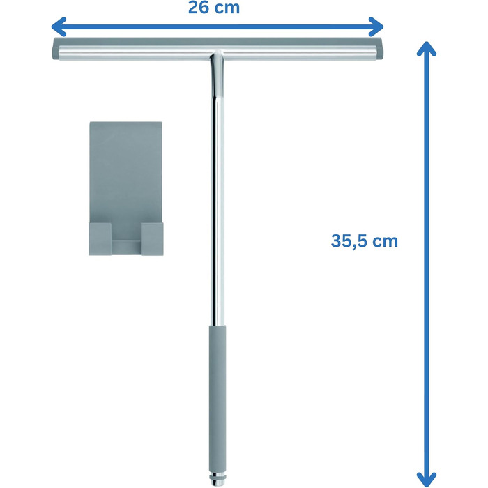 Ракель для душу Libaro FANO нержавіюча сталь силікон сірий широка довга ручка, ракель для душу без свердління, ракель для вікон ракель для води душ стіна, підлога і вікно, склоочисник для ванної ракель душової кабіни