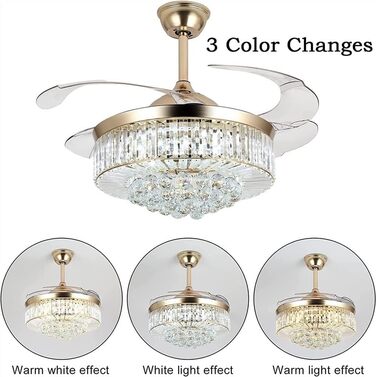Тиха вентиляторна лампа кришталева люстра стельовий вентилятор зі світлом, сучасний невидимий стельовий вентилятор з пультом диста