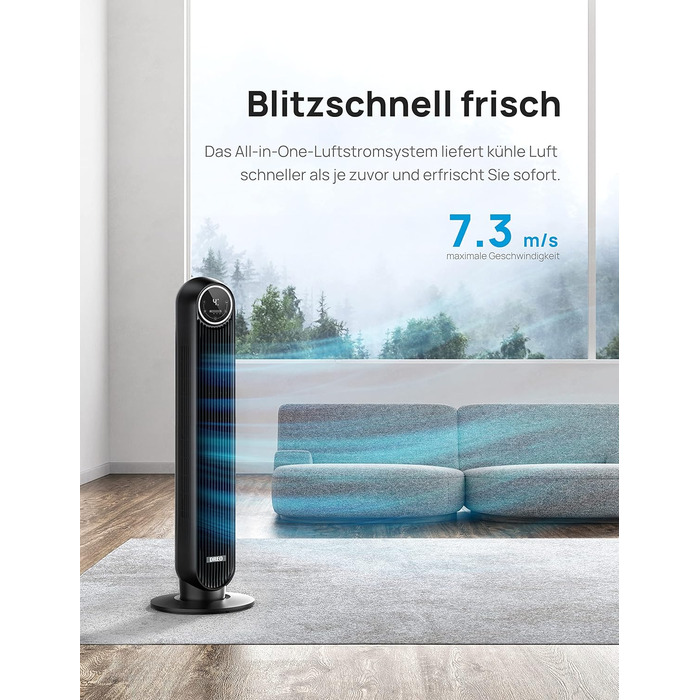 ДБ Тихий баштовий вентилятор, швидкість 7,3 м/с 4 рівні швидкості 4 режими 8 годин таймер 90 коливальні вентилятори з дистанційним